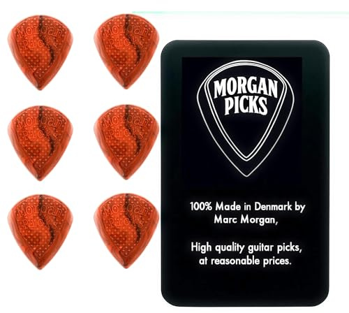 6 Morgan Picks MM1 Plectrums - high precision premium picks - Medium Size Guitar Picks - Guitar Picks with Strong Grip & Clear Response - Guitar Pick for Precise Playing - Red/Black - Made in Denmark