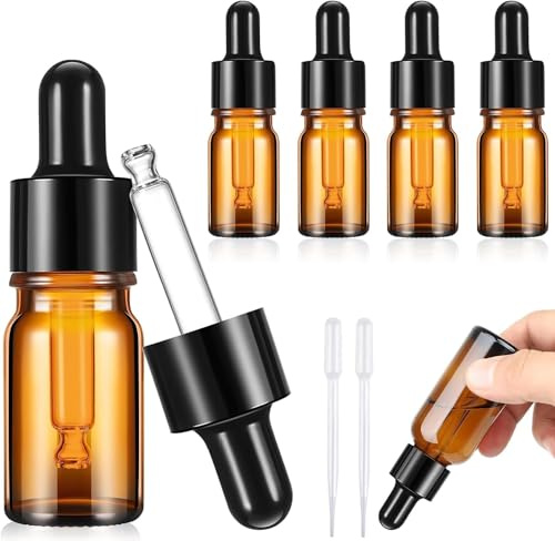 BSTDAYEVER Pipettenflaschen 5ml Flasche Fläschchen mit Pipette Antischock | 5Stk Dropper Bottle Tropfflasche 6.3×1.5cm Apothekerflasche Korrosionsbeständig Für Ätherisches Öl Aromatherapie Massage