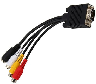 VGA to TV Adapter Cable with Composite & S-Video Connectors for PC and Laptop | 15-Pin Video Conversion Cable | Compatible with VGA Cards TV-Out Function