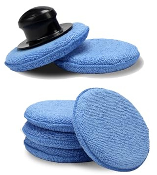 Leories Microfiber Wax Applicator Pads, Car Wax Applicator with Waxing Handle, Buffing & Detail Polishing Foam Pads for Car Cleaning and Fine Polishing(5 inch, 6 Pack)