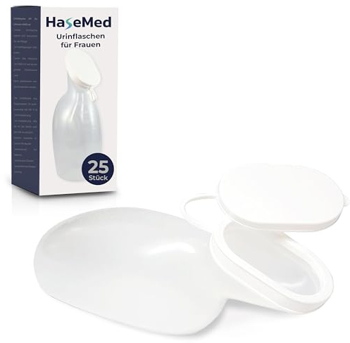 HaseMed Urinflasche für Frauen 25 Stück – Ergonomisch & auslaufsicher – Ideal für Pflege, Inkontinenz & unterwegs – 1000 ml – Wiederverwendbar & autoklavierbar