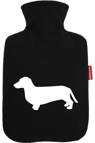 Huuraa Wärmflasche Dackel Silhouette Geschenk | Veloursbezug Geschenkidee mit Motiv Auslaufsicher mit waschbarem Bezug
