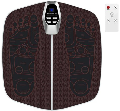 EMS elektrisk fotmassageapparat, bärbar fotmassageapparat med fjärrkontroll, 8 lägen och 32 intensiteter fotmassagematta massageapparat för fötter, blodcirkulation