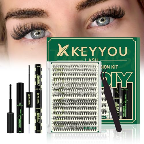 KEYYOU LASH DIY Wimpernverlängerung Kit 280Pcs individuelle Wimpernverlängerung Kit 30D40D D Curl 9-16MIX Wimpernbüschel mit Kleber Entferner Applikator einfach für Anfänger
