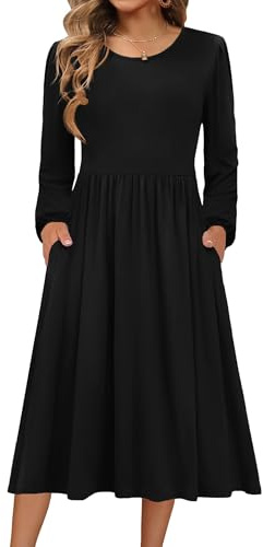 Zeagoo Women Midi Dress Casaul Knitted Dresses Tunic Long Sleeve Winter Dress Crew Neck Dresses for Women UK Black M