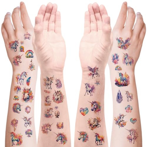 12 Feuilles Licorne Tatouage Enfant Fille HSYWSH-Licorne Tatouage Paillette Enfant,Tatouages Ephemere Enfan Fille, Faux Tatouage Decoration Anniversaire EnfantsCadeau Anniversaire (multicolore 1)