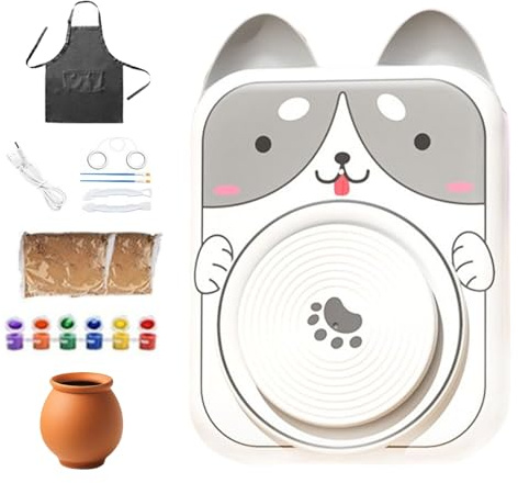 Töpferscheibe für Kinder, 1500 g, elektrisches Modellierset, Anfänger-Töpferset mit Werkzeug, 31 x 21 x 5 cm, ABS mit rutschfester Unterseite, USB-betrieben, inklusive Schürze, Farben und Ton