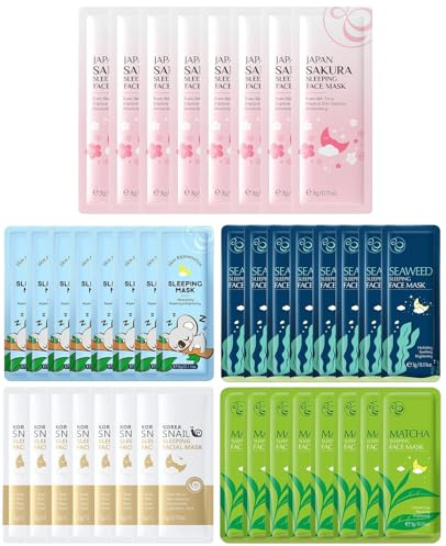 hommova 50-Piece Face Masks Set - Wash-Free Firming & Moisturising Mask for Facial Care, Oil Control and Skin Repair for Women and Men