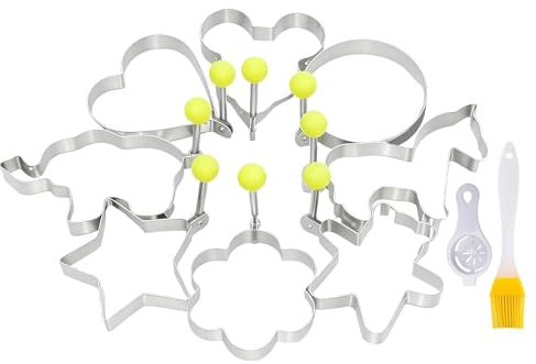 Para Freír Huevos - 8 Moldes De Formas Utensilios De Cocina Con Brocha | Formadores De Huevos De Acero Inoxidable - para Desayuno Ensalada Sándwich Panqueque y Tortilla
