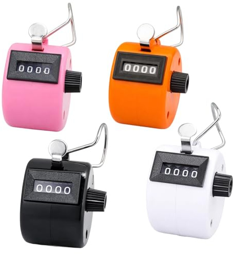 PjuQow 4 Stück Handzähler Set, Reihenzähler Stricken, Metall Zähler Klicker Counter, Für Personenzähler, Coaching, Golf Und Reihenzähler