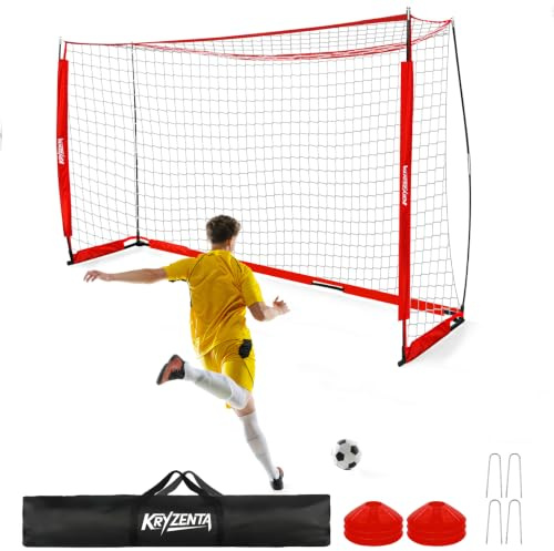 Portable Football Goal Sturdy Metal Posts a Reinforced Net | Practising in The Garden. Includes 6 Training Cones 4 Ground Pegs, 2 Sandbags , Carry Bag