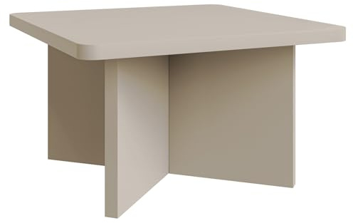 Selsey Quadratischer Couchtisch Kaschmir – Holz Couchtisch Klein 60 cm mit geometrischer Basis, Eleganter Minimalismus im Japandi-Stil für Wohnzimmer, Modernes Design