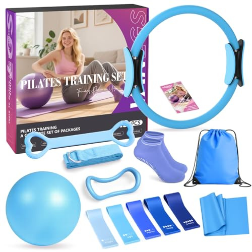 Vanlgs Pilates Kit 13 Stück Home Pilates Essentials Workout Kit mit 13 Ring, 10 Ball und Widerstandsbänder für Frauen zu Hause, Pilates Ausrüstung Set für Anfänger Pilates Bänder & Zubehör
