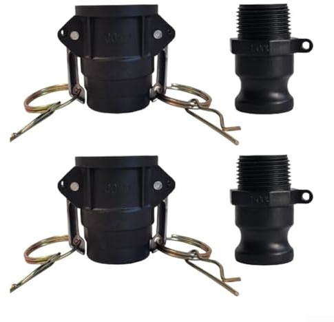 2 Sets Nockenschloss Polypropylen-Armaturen Typ D & Typ F Nocken- und Rillen-Schlauchkupplungen für 1, 1,2, 1,5 und 2 Zoll Anschlüsse anwendbar für Pumpen, Tankschläuche mit einer Bewertung von 150