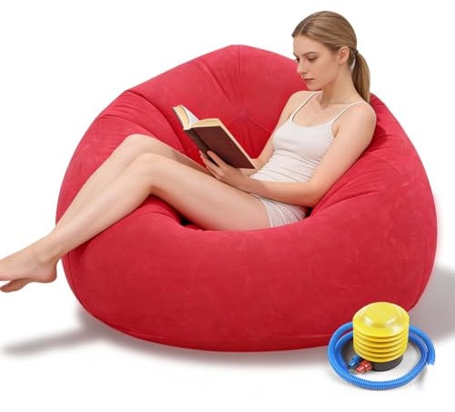 Aufblasbarer Sitzsack, Aufblasbares Stuhl-Sofa, Aufblasbare Sitz-Gaming-Liege, Aufblasbare Sofa-Couch, Aufblasbarer Lounge-Sessel, Tragbare Aufblasbarer Stuhl, für Wohnzimmer, Schlafzimmer (rot)