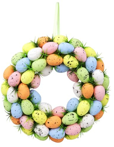 Pastel Speckled Easter Egg Wreath, Festive Springtime Decor, 10.5 Inches (Multicolor)