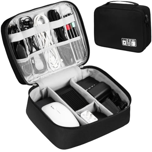 OFFCUP Bolsas ElectróNicos Accesorios, Bolsa de Almacenamiento Digital Multifuncional Adecuado, Organizador Cables Viaje de Gran Capacidad para Ipads, Cables de Datos, Discos Duros (Negro)