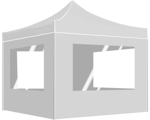 Gazebo professionale pieghevole con pareti in alluminio, 2 x 2 m, bianco, gazebo pieghevole per esterni, protezione solare con finestre in PVC, per feste di famiglia