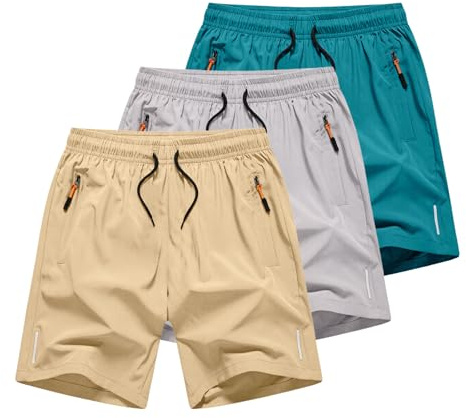 duxyoz Lot de 5 shorts en polyéthylène pour garçons avec poches zippées - Short de sport d'été décontracté - Taille élastique - Vêtements de sport - Short de course léger - Short de sport - Short de