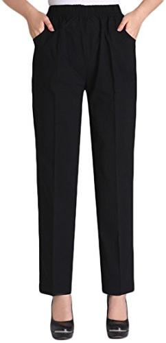 Soojun Pantalon d'été extensible confortable à enfiler à taille élastique pour femme, noir, Taille XL