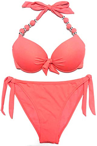 EONAR Damen Seitlich Gebunden Bikini Sets Abnehmbar Bademode Push up Bikinioberteil mit Nackenträger