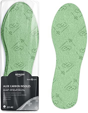 Amazon Basic Care - Einlegesohlen mit Aktivkohle, 3 Paar (Schuhgrößen 22-46), Grün