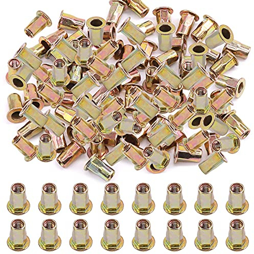 Glarks 120 Uds M4 mitad hexagonal cuerpo brida remache tuercas de acero al carbono chapado en zinc cabeza plana rosca tuerca remachadora conjunto (M4)