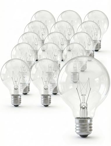 Konictom G40 Replacement Bulbs, 15 Pack Incandescent Light Bulbs for Outdoor String Lights, 5 Watt E12 Bulb Candelabra Base, Clear Globe Light Bulbs for Patio Cafe Garden Decor, Warm White 120V 5W