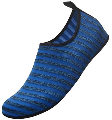 AUXDIQ Schwimmschuhe Badeschuhe Aquaschuhe Surfschuhe Wasserschuhe Strandschuhe Barfuß Schnell Trocknend für Damen Herren, Gestreift Blau, 42/43 EU