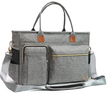 Rabjen Nurse Tote Bag for Work with Padded 15.6” Laptop Sleeve, Medical Supplies Shoulder Bag for Home Health Care