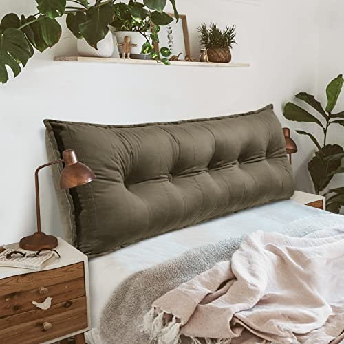 Johnear Rückenkissen für Sofa Rückenlehne Bett Lesekissen, Samt Bücherkissen Großes Lendenkissen Kopfteil Bett Kopfkissen Wandkissen Beinkissen (Khaki Gelb，160x8x50cm)