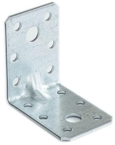 Bau Handwerker Service 24 | 20 Winkelverbinder 35x50x50mm mit Sicke, Schwerlast Metall Winkel für Holz, Ziegel und Beton, Lochwinkel, Bauwinkel mit Steg, Stahl Metallwinkel 90° Grad (20 Stück)