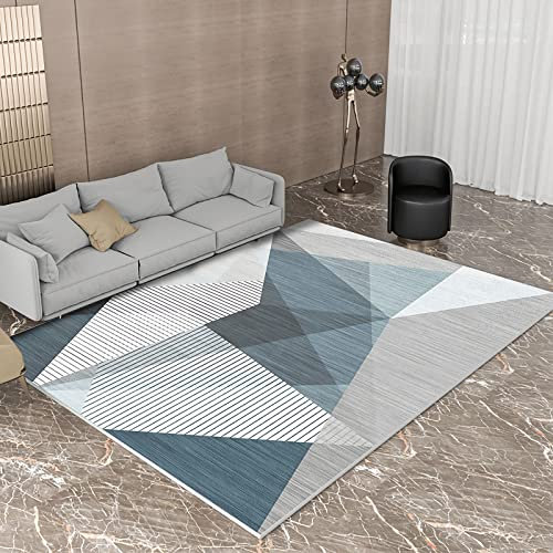 Teppich Anti rutsch Teppich,Leicht Zu Reinigender, Strapazierfähiger Teppich, Blau, Grau, Weiß, Geometrisches Design küchen deko,teppichläufer Flur 140x200cm