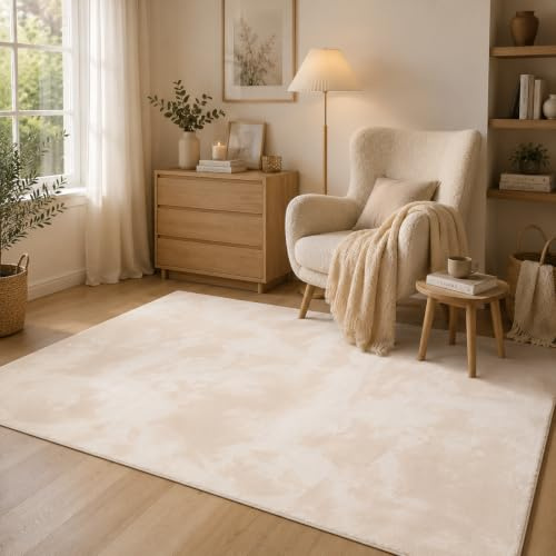 Pergamon Luxus Super Soft Kunstfell Teppich Pearl Einfarbig – Wohnzimmer, Rund & Eckig