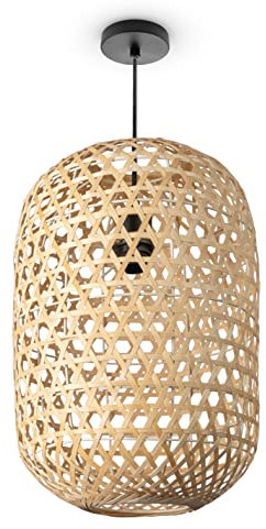 Paco Home Luminaria Suspensión Bambú Comedor Cesto Colgante Papel Colgante Fibra Vegetal Bohemia Natural Bar E27, Tipo de lámpara:Lámpara colgante - Tipo 1, Farbe_MuVa:Naturaleza (Ø30cm)