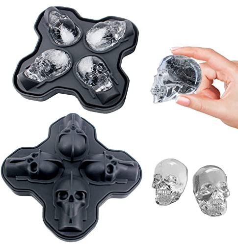 Silicone Ice Cube Tray Mold Maker Trays with Lid Each Separate Easy Release | Make 4 Skulls, Reusable, Material Healthy