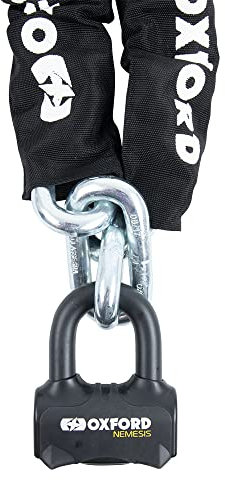 Best Motorbike Security Oxford Nemesis Ultra Strong Chain Lock 16mm Hardened Steel Round Links Anti-theft Motorcycle Bike Securing Disc Lock/Padlock (Black,16mm x 1.2m)