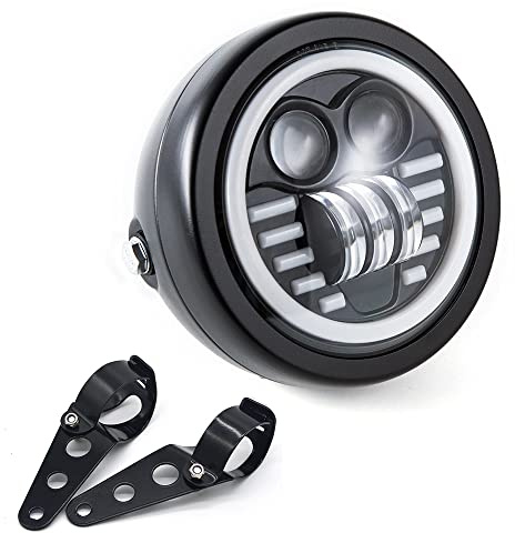 evomosa Motorrad LED Frontscheinwerfer, 6,5 Zoll Universal Scheinwerfer Distanz Licht mit Halterung zur Überholung des Motorrad Cafe-Racer (Licht B)