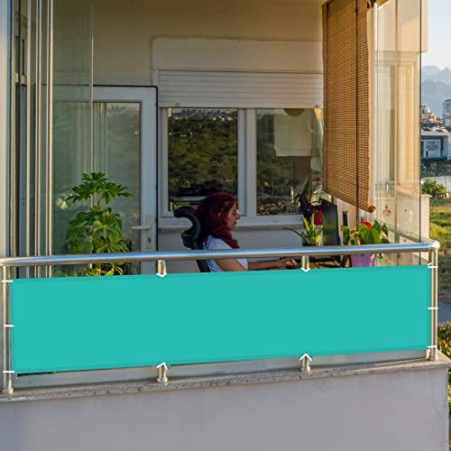 Balkon Sichtschutz Seitenmarkise 70 x 900 cm mit Ösen Kabelbinder Wetterfest Schattenspender HDPE aus Starken Material für Balkon Garten Balkongeländer, Himmelblau
