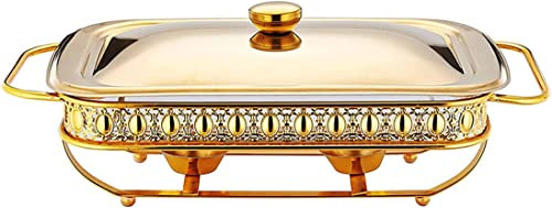 ACiyD Chafing Dish, rechteckige Chafing-Pfannen aus Edelstahl in voller Größe, Chafing Dishes-Set für Catering-Buffetwärmer, für Buffet-Catering-Küchenpartys, Gold (Silber) (Gold)