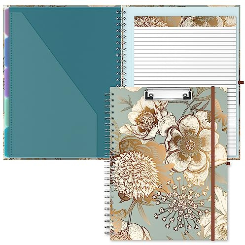 Hnogri Klemmbrett Folio mit nachfüllbarem linierten Notizblock, Klemmbretter mit 5 A4-Ordnern Lagerung 10 Taschen, Spirale Clip Board Portfolio, Größe 12,8 x 9,7, Bürobedarf, Schulbedarf.