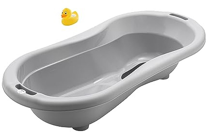 Rotho Babydesign Baby Badewanne TOP Xtra Große, Mit 2 Antirutschmatten und Ablaufstöpsel, Ideal für 2 Kinder, 0-36 Monate + Rotho Babydesign Badethermometer Ente mit digitaler Messfunktion