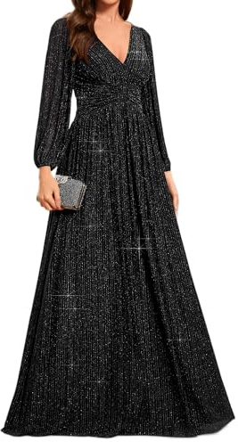 Ever-Pretty Damen Glitzer Lange Ärmel Übergröße Formelle Kleider für kurvige Frauen Winter Neujahr Kleid