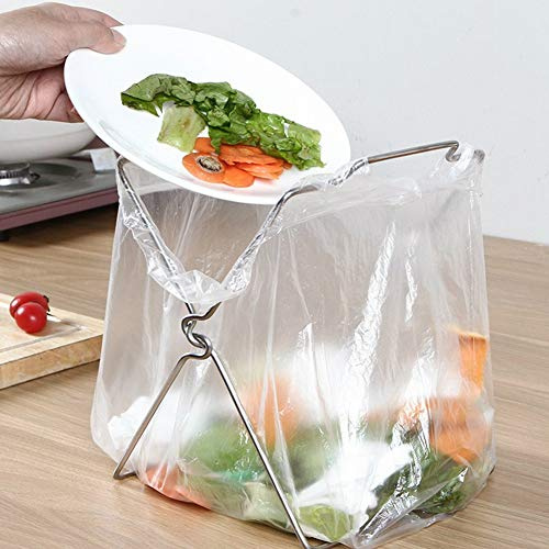 HUSHUI Support pliable en acier inoxydable pour sacs poubelle et ustensiles de cuisine