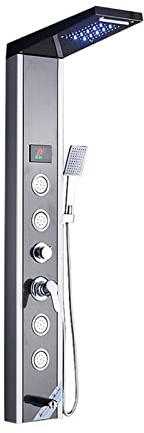 LED-Regen-Wasserfall-Duschpaneel-Turmsystem, Black Nickel LED Regen Wasserfall Duscharmatur Set Duschpaneel Säule Multifunktionale Düse Massage SPA Jet Temperatur Bildschirm Multifunktional ( Color :