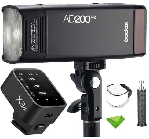 GODOX AD200 Pro AD200Pro + X3-O Déclencheur, Flash stroboscopique 200 WS 2,4 G, 1/8000 HSS, 500 flashs Pleine Puissance, Recyclage 0,01-1,8 s, Batterie 2900 mAh, Ampoule Nue/Speedlite