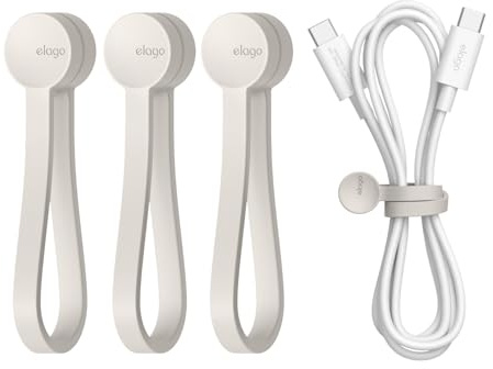 elago 3-pack magnetiska buntband, premium silikon sladdorganiserare, återanvändbar magnetisk kabelorganisatör (sten)