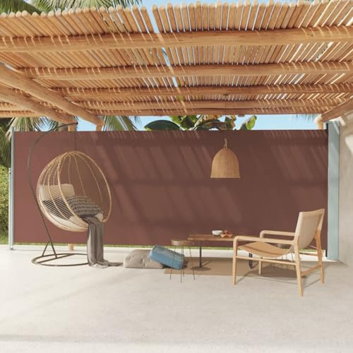 ARKEM Tenda da Sole Laterale Retrattile per Patio 200x600 cm Marrone,Tenda da Sole per Esterno Avvolgibile,Tenda da Sole a Bracci Estensibili con Telaio in Alluminio, Tettuccio Resistente al Sole e Im