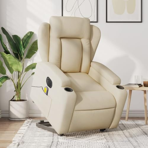 Homgoday Elektrisch Aufstehsessel, Relaxsessel,Massagesessel mit Aufstehhilfe,Fernsehsessel, Ruhesessel Liegesessel mit Liegefunktion TV Sessel, für Wohnzimmer Creme Stoff