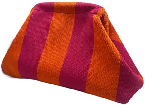 CXINLky Sommer Strand Clutch Damen, Gestrickt Gestreift Kontrastfarbe Handtaschen Klein Clutch Gewebte Tasche für Sommerstrände, Shopping, Reisen-Lila/Orange